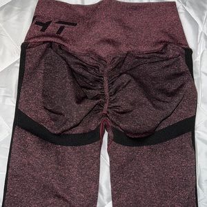 Maroon and black leggings